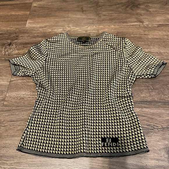 Vintage Fendi Black and tan  Fitted T-Shirt - Picture 1 of 7
